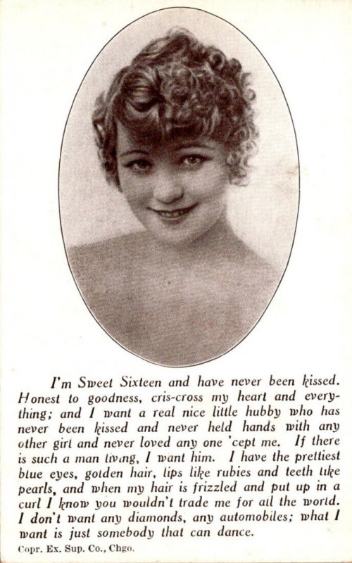 Vintage Arcade Card Beautiful Girl I'm Sweet Sixteen and Have Never Been...