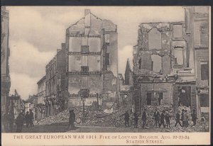 Belgium Postcard -The Great European War, Fire of Louvain, Station Street  U1122