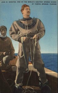 Tarpon Springs Sponge Diver John Gonatos LINEN Postcard