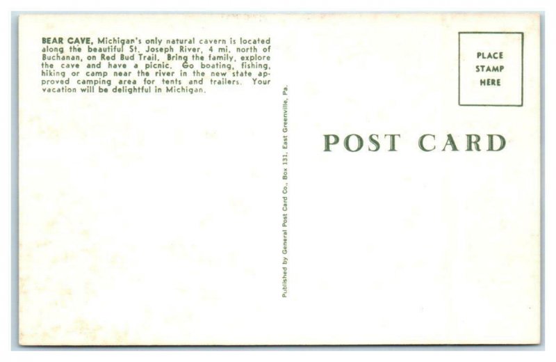 BEAR CAVE, MI ~ Michigan's Only Natural Cavern CAMPERS, TENTS c1960s Postcard