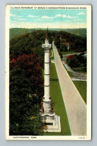 Chattanooga TN- Tennessee, Illinois Monument At Bragg's, Vintage Postcard 