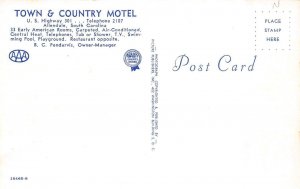 Allendale South Carolina SC~ TOWN & COUNTRY MOTEL~BC Pendarvis ROADSIDE Postcard