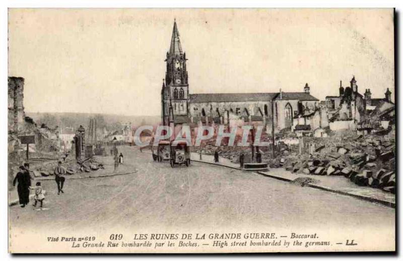 Old Postcard Ruins Of War Grante Baccarat La Grande Rue bombardie by the Germ...