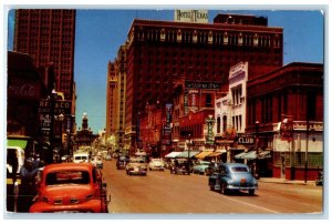 c1960 Main Street Featuring Texas Hotel Tarrent County Fort Worth Texas Postcard