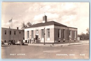 Hawarden Iowa IA Postcard RPPC Photo Post Office Building Cars c1940's Vintage