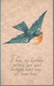 Vintage Postcard Birthday Wishes And Hopes Bird Flies Greetings And Wishes