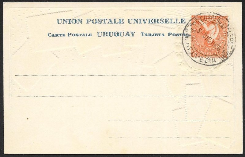 URUGUAY Stamps on Postcard Embossed Shield Used c1906