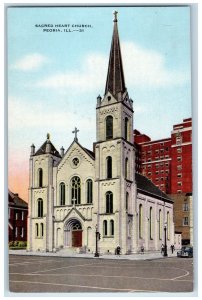 c1920s Sacred Heart Church Exterior Peoria Illinois IL Unposted Vintage Postcard