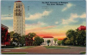 VINTAGE POSTCARD THE MALL AT THE UNIVERSITY OF MICHIGAN AT ANN ARBOR POSTED 1959