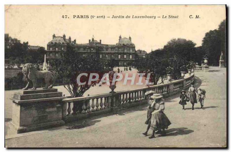 Old Postcard Paris Luxembourg Garden Le Senat Lion