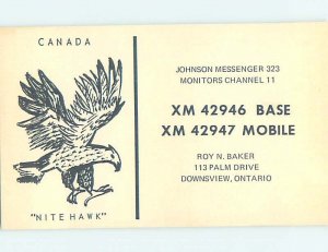 Pre-1980 RADIO CARD - CB HAM OR QSL Downsview In Toronto Ontario ON AH1717