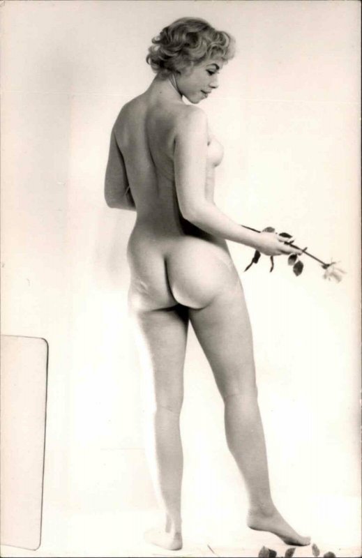 Nude Woman Bare Butt Holding Flower c1940 Real Photo Postcard