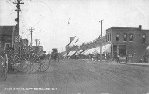MAIN STREET NEW RICHMOND WISCONSIN POSTCARD 1908