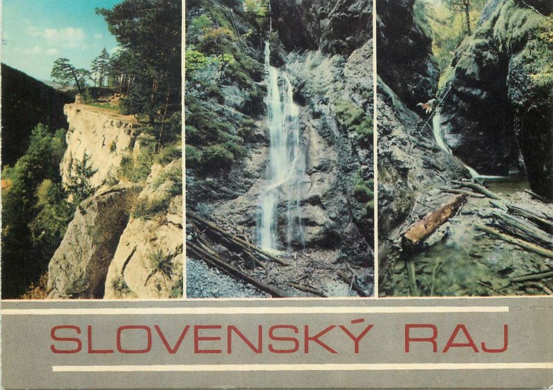 Postcard Czech republic multi view slovensky raj water fall nature natural woods