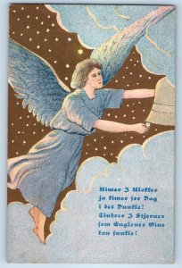 c1910's Christmas Angel Ringing Bell Stars Posted Antique Postcard