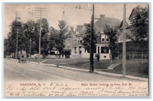 1906 Main Street Looking Up From Elm Street Oneonta New York NY Antique Postcard