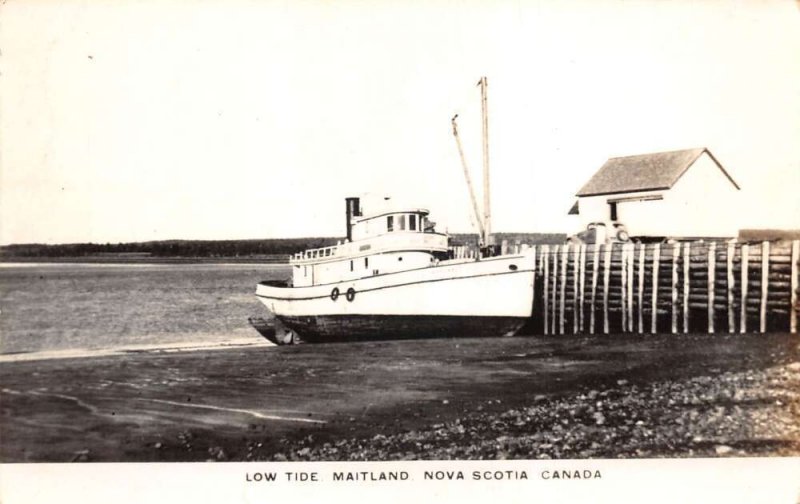 Maitland Nova Scotia Canada Low Tide Boat Ashore Real Photo Postcard AA65794