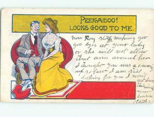 Pre-Linen Risque MAN WANTS TO PLAY PEEKABOO WITH SEXY WOMAN AB6205
