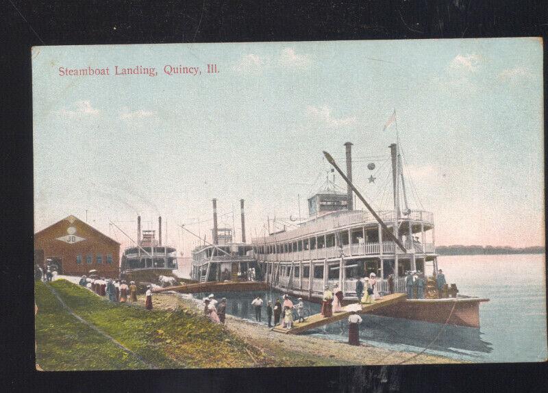 QUINCY ILLINOIS STEAMBOAT LANDING MISSISSIPPI RIVERBOAT STEAMER OLD POSTCARD