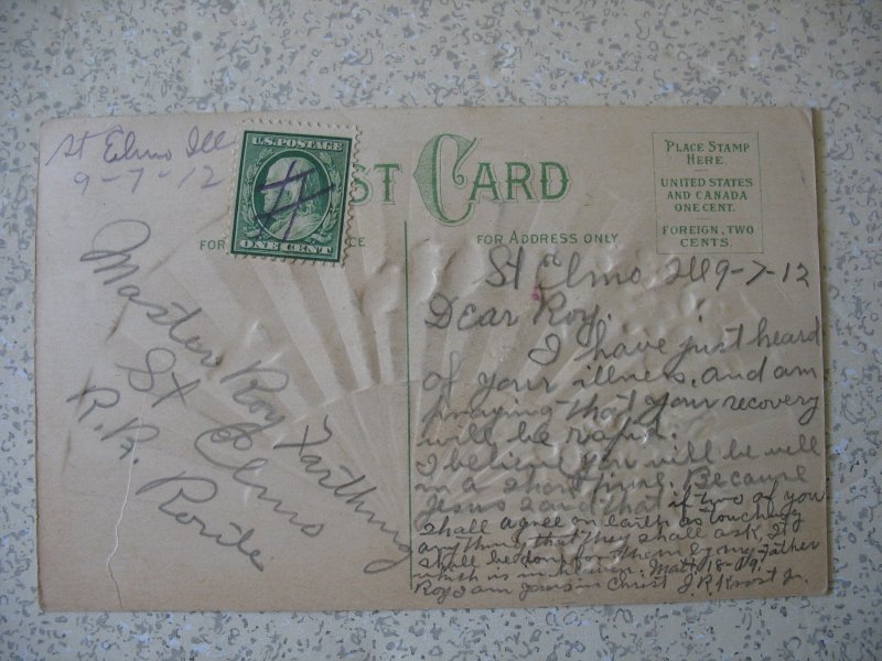 FAN with BIRDS; embossed. 1912 Kindest Regards