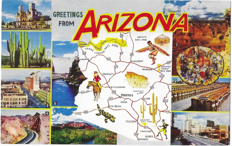 Arizona Map Card and Split View Locations of Photos Listed Back Side