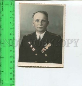 452367 USSR military with orders painted Old photo