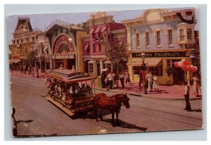 Vintage 1966 Postcard Disneyland Horse Drawn Carriage on Main Street Anaheim CA