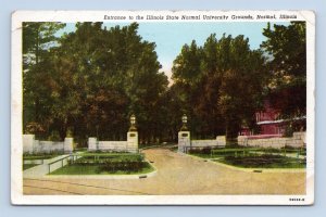 Entrance to Illinois State Normal School Normal IL WB Postcard N3