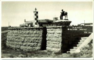 RPPC William Hart Statue, Tower Airport Billings Montana Real Photo Postcard