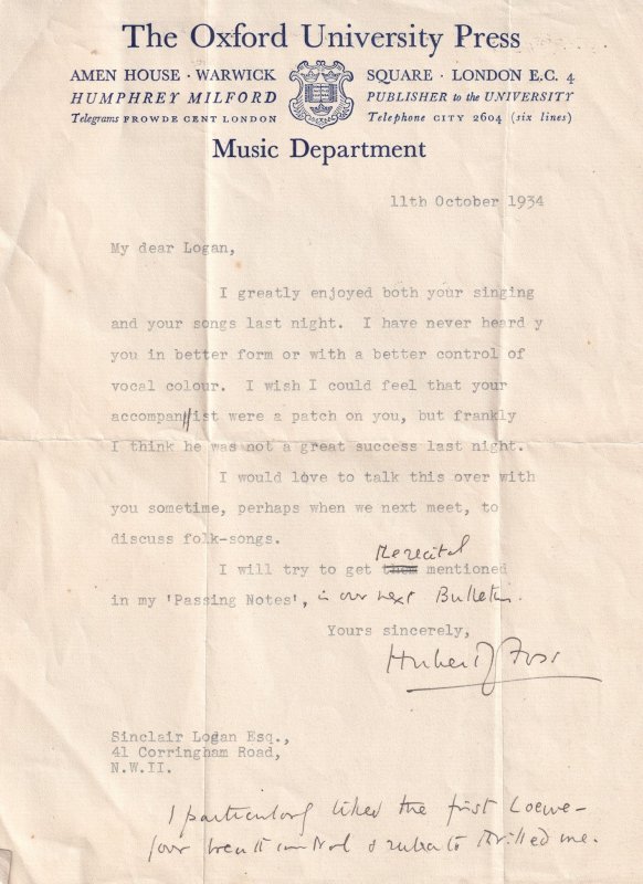 Oxford University Music Press 1934 Antique Composer Letter Ephemera