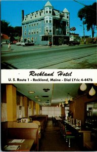 Postcard ME Rockland Hotel on U. S. Route 1 Dual View Restaurant Cafe 1950s H15