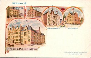 Milwaukee WI 6, Armory & Police, c1897 UDB Vintage Postcard C41