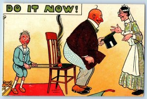 Humor Postcard Do It Now Little Boy Trap The Fat Man c1905 Unposted Antique