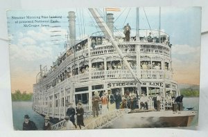 Paddle Steamer Morning Star Landing at Mcgregor Iowa USA Antique Postcard 1918