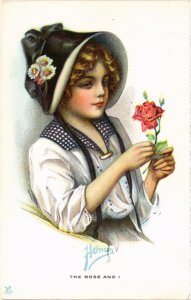 PC ARTIST SIGNED, HARRISON, THE ROSE AND I, Vintage Postcard (b45097)