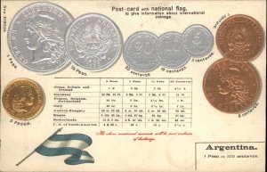 Argentina Peso Currency Coin Money Embossed Coins c1910 Vintage Postcard