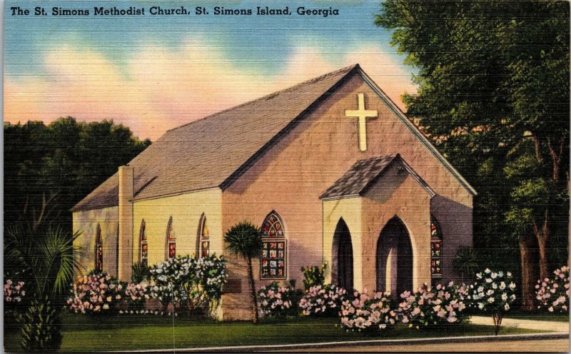 Georgia St Simons Island Methodist Church Postcard unused 1940s