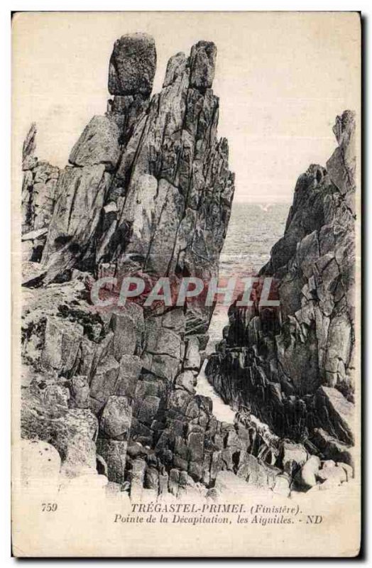 Old Postcard Finistere Primel Tregastel Point of Decapitation Needles