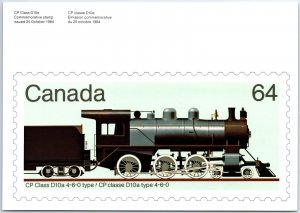 CANADA POST PICTORIAL POSTCARD CP CLASS D10a 4-6-0 TYPE LOCOMOTIVE