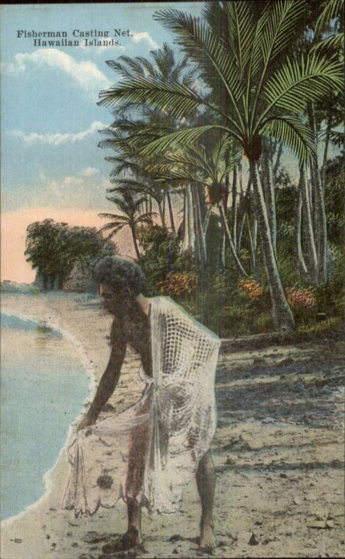 Fisherman Casting Net Hawaii HI c1910 Postcard