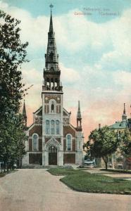 VALLEYFIELD QUE CANADA CATHEDRAL ANTIQUE POSTCARD w/ CORK CANCEL