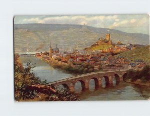 Postcard Klopp Castle and Drususbrücke Bridge Bingen Germany