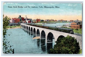 1916 Stone Arch Bridge & St. Anthony Falls Minneapolis Minnesota MN Postcard