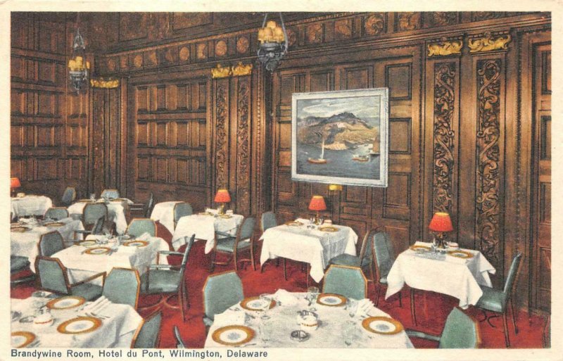 BRANDYWINE ROOM HOTEL DU PONT WILMINGTON DELAWARE POSTCARD (1930s)