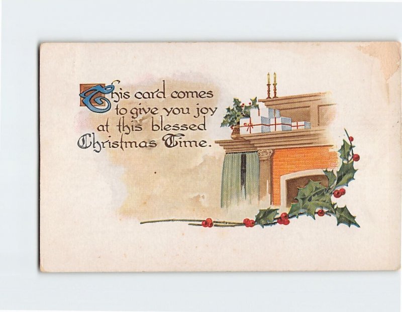 Postcard Christmas Greeting Card with Quote and Hollies Christmas Art Print