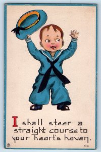 Little Boy Postcard Sampson Hat I Shall Steer A Straight Course To Your Heart's