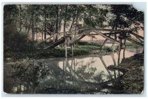 c1910's Wooden Bridge Woman Sylvan Beach New York NY Posted Antique Postcard