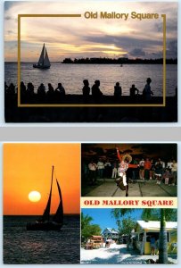 2 Postcards KEY WEST, Florida FL ~ Sunsets MALLORY SQUARE Sailboat Docks 4x6