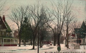 Vintage Postcard 1909 Winter Snow Willow Avenue North Plainfield New Jersey NJ