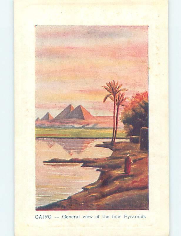 Old Postcard PYRAMIDS BEHIND NILE RIVER Cairo Egypt F5508